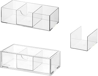 Medicine Cabinet Organizer 2 Pack, Stackable Storage Drawers with | Removable Divider, Make Up Organizer for Bathroom Mirror Cabinets, Vanity, Closet, Countertop - Clear