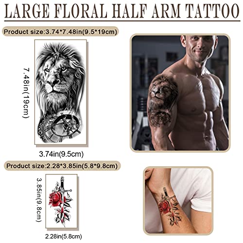 Yazhiji 77Sheets Waterproof Temporary Tattoo For Girls Or Boys Kids 17Sheets Larger Half Arm Wolf Tiger Lion Fake Tattoos For Men Or Women And 60 Sheets Tiny Flower Snake Rose Sunflower Tattoo Sticker #TOP2