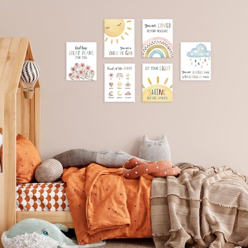 HPNIUB Kids Bible Verses Wall Decor,Inspirational Christian Wall Art,Rainbow Scripture Canvas Wall Art For Nursery Bedroom Classroom Sunday School Decor,Christian Gifts For kids(20x25cm) - Image 4