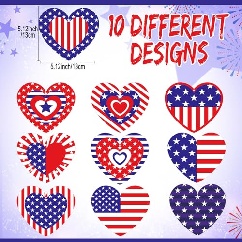 Image of Marspark 50 Pack Patriotic Foil Hanging Swirl 4th of July Office Decoration Red White and Blue Decor American Flag Star Ceiling Hanging Decor for 250th Aniversary Independence Day Home(Heart Style)