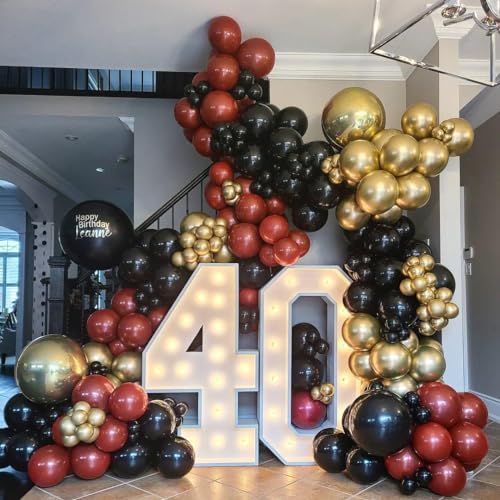 Image of Red and Black Gold Balloons Arch Kit, 140Pcs Different Sizes inch Red Black Gold Balloon and Confetti Party Balloon Garland Kit for Birthday, Wedding, Graduation, Anniversary, Prom Decorations