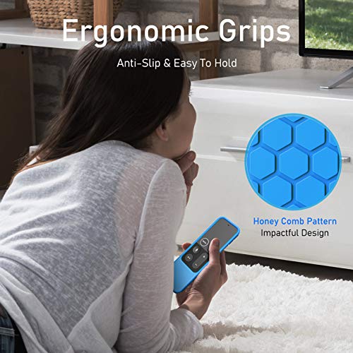 Fintie Protective Case For Apple Tv 4K 5Th, 4Th Gen Remote - Casebot (Honey Comb Series) Lightweight (Anti Slip) Shock Proof Silicone Cover For Apple Tv Siri Remote Controller, Blue #TOP4