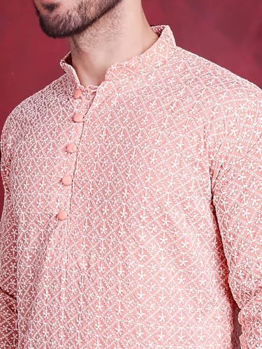 Image of Jompers Cotton Chikankari Embroidered Regular Fit Kurtas for Men