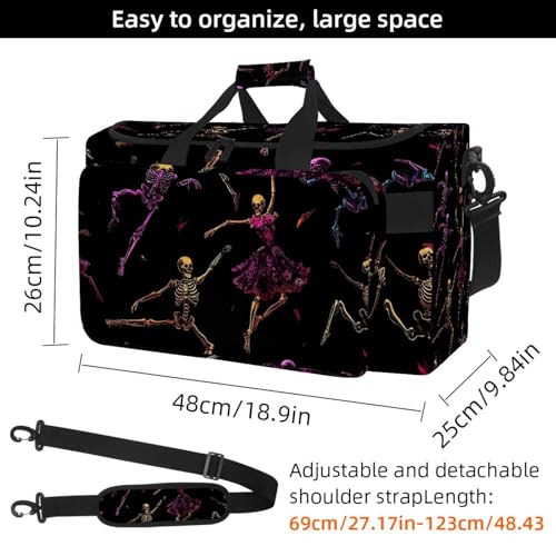 Travel Duffel Bags for Men and Women, Waterproof Weekender Overnight Gym Bags, Funny Dance Skeletons4