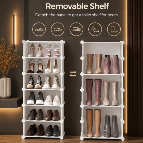 Image of AYSIS Premium Foldable Plastic Shoe Rack for Home, ๐ ๐๐จ๐จ๐ซ ๐๐ ๐๐ก๐๐ฅ๐ Shoe Cabinet, Dustproof & Waterproof Organizer, Portable Space Saving Storage for Entryway, Bedroom & Living Room, White