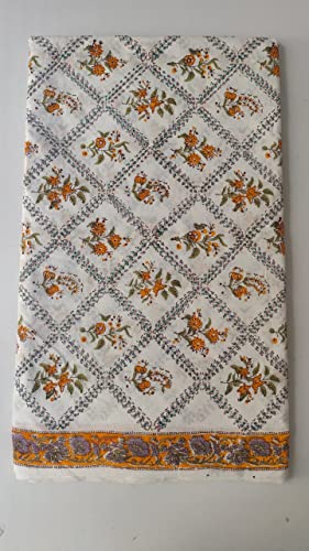 Image of Floral Printed Cotton Fabric Cloth Hand Block Print Fabric Women Material Running Jaipuri Hand Block Printed Women Dress Material Kurtis Natural 44 inch Inches Width 2.5 Meter (Pattern 9)