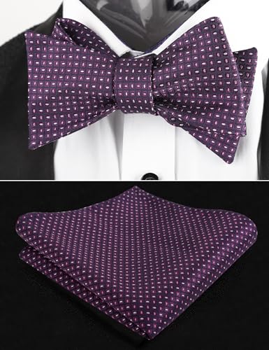 Image of Alizeal Mens 2pcs Solid Self-tied Bow Tie Set | Alizeal Mens 2pcs Self-tied Solid /Animal Bow Tie and Pocket Square Set Perfect for Wedding Business Formal Events