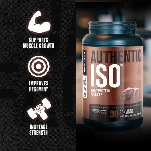 Image of Jacked Factory Authentic ISO Whey Protein Isolate Powder - Low Carb, Non-GMO Muscle Building Protein w /No Fillers, Post Workout Recovery - 30 Servings, Chocolate