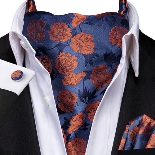 Image of Dubulle Paisley Floral Ascot for Men Self Tie Mens Cravat and Pocket Square Cufflinks Wedding