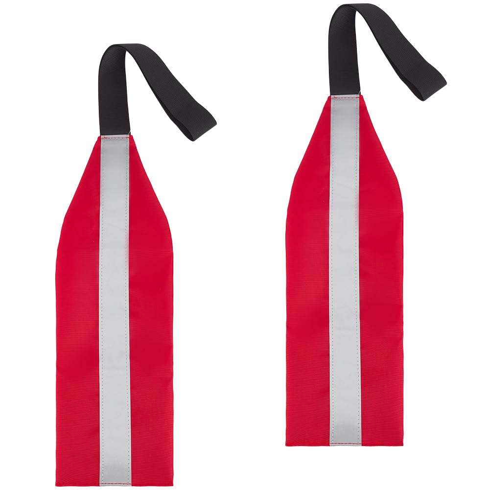 GORGECRAFT 2Pcs Safety Travel Flag for Kayak High Visibility Tow Flags with Reflective Strip Webbing Oxford Fabric Red Warning Safety Signs for Kayak Canoe Trailer Truck Loads Transport 35x12cm