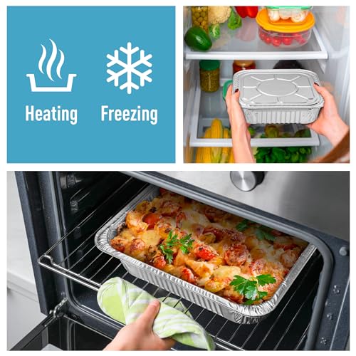 Image of Diplastible Disposable Aluminum Pans With Lids, 9x13 (10pc) And 8x8 Square (10pc) Combo Set, Disposable Baking and Cake Pan (Pack of 20)