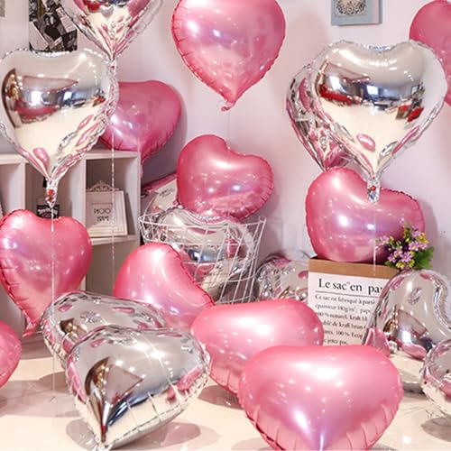 Image of Silver Heart Balloons,18inch Bright Silver Heart Shaped Foil Balloons 12Pcs Helium Mylar Balloon for Anniversary Wedding Engagement Birthday Party Baby Shower Decorations