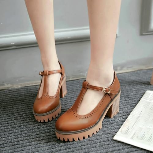 Alsoloveu Women T Strap Mary Jane Chunky Heel Platform Oxford Shoes Block Heel3