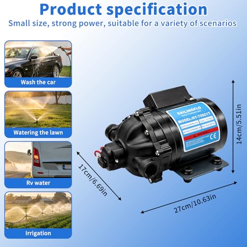 Image of 12V Diaphragm Water Pump - 7 GPM 60PSI, Self-Priming On-Demand Water Pump, Strainer and Female Thread, for Rv, Lawn(HY-70601T)
