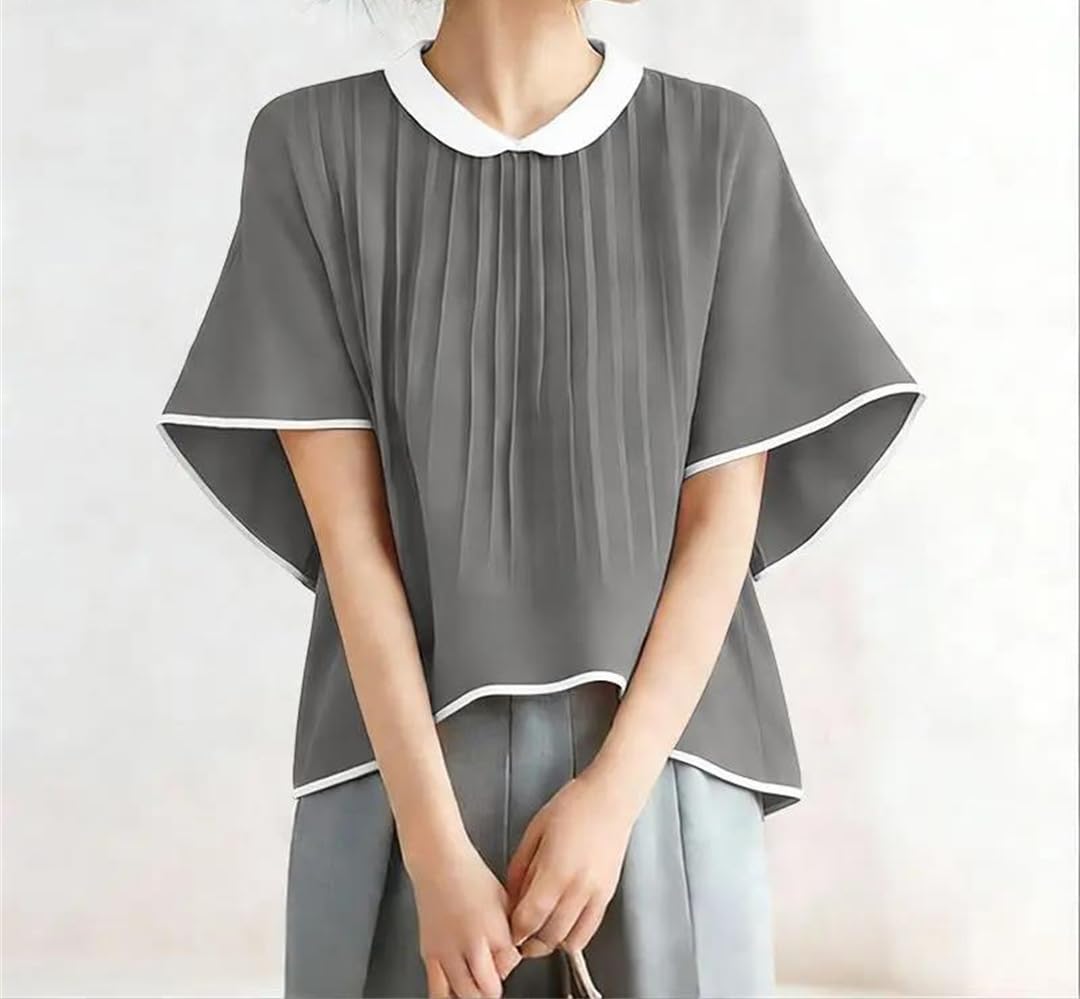 Yeuyyben Camicette da donna estive casual chic plissettate mezze maniche top a contrasto di colore