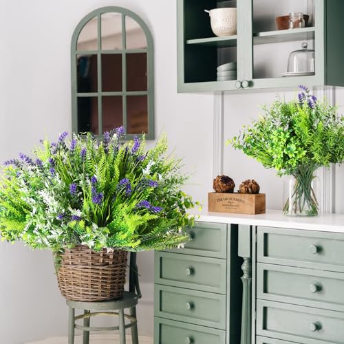 Ceenna 64 Bundles Artificial Plants Fake Bushes Grass Faux UV Resistant Bulk Plastic Shrubs Wheat Grass Flowers Greenery Outdoor for Vases Farmhouse Garden Decor Wedding Window Hanging Basket - Thumbnail 3