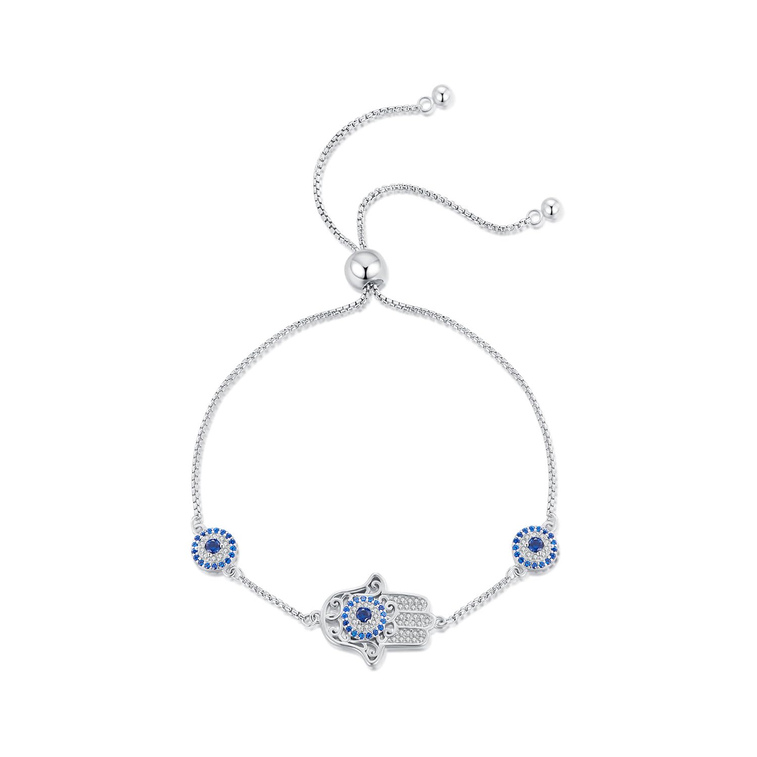 NewL Pulsera contra el mal de ojo de plata de ley con cierre para abalorios con piedras preciosas de zafiro, cierre de clip de ojo turco, Plata de ley