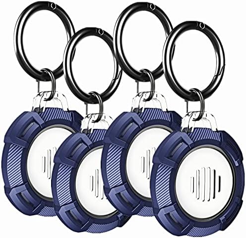 Airtag Holder with Anti-Lost Keychain, 4 Pack Airtag Case for Apple Air Tag with [Anti-Scratch] HD Protective Shell, PC+TPU Full Protective Airtag Accessories for Keys, Backpacks (Blue)…