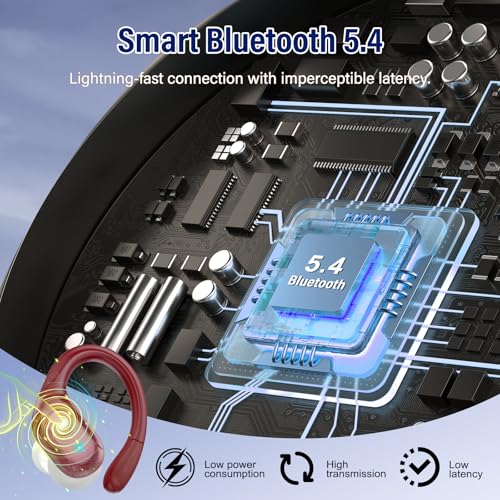 Image of Qecnato Bluetooth Headphones Over Ear Buds with Earhooks LED Display Bluetooth Earbuds IP7 Waterproof Earphone for Running Maroon