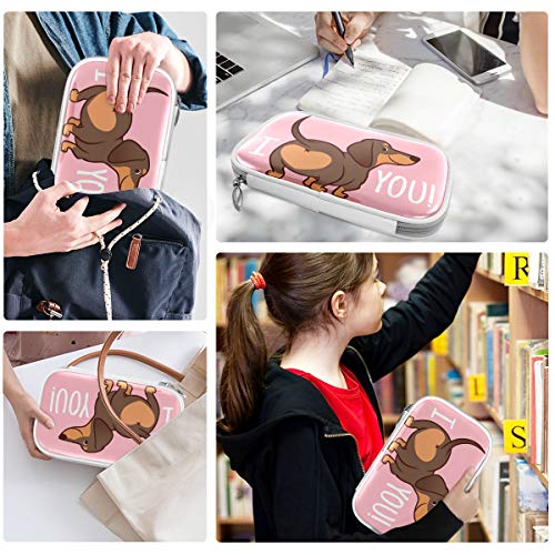 Image of Dachshund Puppy Pencil Bag Case Zipper Pencil Holder Organizer Stationary Pen Bag Cosmetic Makeup Bag Pouch Purse for School Office Supplies