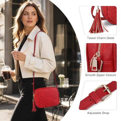Image of AFKOMST Woven Crossbody Bags for Women Small Boho Purse with Roomy Space | Vegan Leather Camera Bag; Lightweight; Fits iPad mini, Long Wallet; Hands-Free Everyday