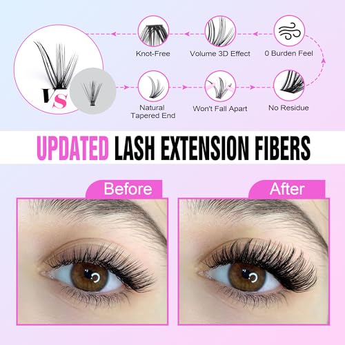 Image of Pawotence Lash Clusters Kit Cat Eye Lash Extension Kit DIY 9-16mm Cluster Eyelash Extensions Kit 40D Individual Lashes with Lash Bond and Seal, Lash Tweezers for Self Use (Fox 40D, 9-16mm, Kit)