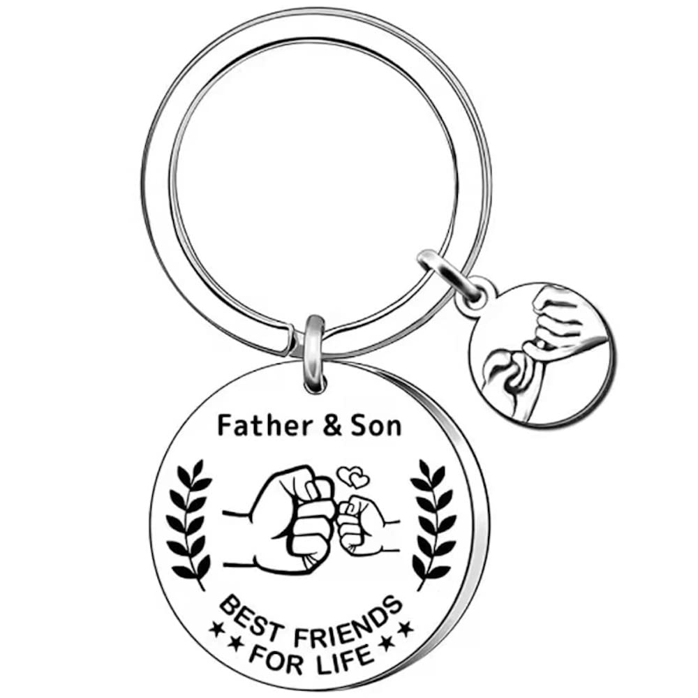 Ezb Men's Silver Father And Son 'Best Friends For Life' Quote Keyring | Decorative Fist Bump Holding Hands Charm Keychain Gift Idea For Dads | Father And Son