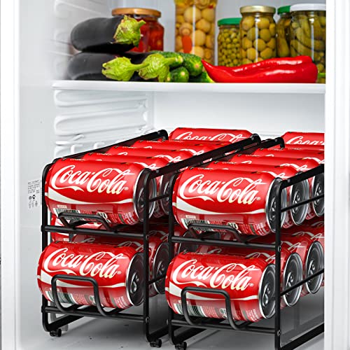 Canyave Soda Can Organizer Storage Rack, 2 Pack Stackable Beverage Soda Can Dispenser Organizer Holder For Refrigerator, Cabinet, Pantry (Black) #TOP2