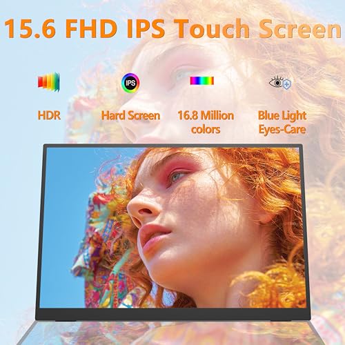 Image of Portable Touchscreen Monitor 15.6'' 1080P HDR Display, USB-C Vertical Monitor with Stand & Speakers, VESA Compatible External Monitor for Laptop Mac Windows Android (No Touch for iPhone /iPad /Consoles)
