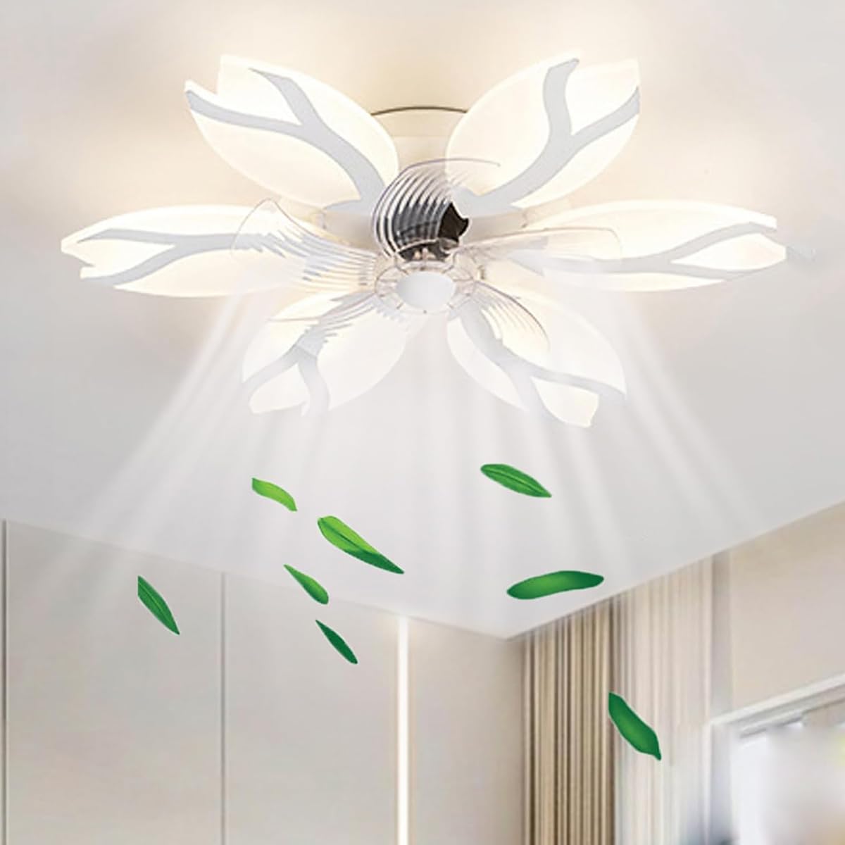Aleaty Ceiling Fan with Lighting Modern LED Dimmable Ceiling Light with Fan with Remote Control Ceiling Fan with Light for Living Room Bedroom lamp (White)