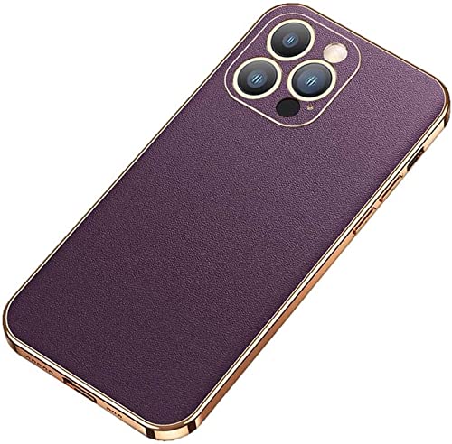 Coque iPhone 13 Pro Max en cuir violet chic avec protection caméra intégrale et liseré doré