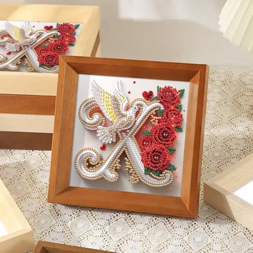 Image of AiYuanzsh 5D Diamond Art Kits for Adults Letter X, Rose & Dove Alphabet Special Shape Diamond Dots Painting, DIY Rhinestones Gem Art Craft for Home Decor and Valentine's Day Gift 17x17cm