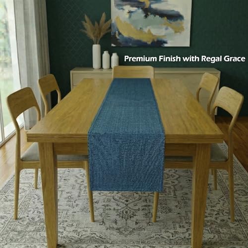Image of Kuber Industries 72x12 inch Jute Table Runner for Party, Wedding and Family Dinners | Washable & Reusable Centre and Dining Table Runner | Blue