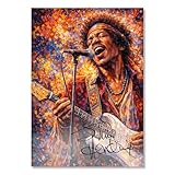 Jimi Hendrix Art Styled Signed Poster Print - Limited Edition Autograph Fan Gift, Collectible Rock Memorabilia Wall Art Merchandise (A4 Unframed)
