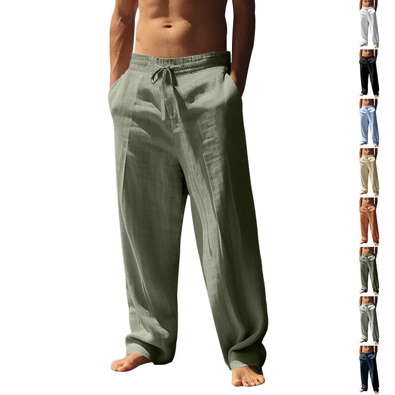 ZOCANIA Men Linen Pants Elastic Waist Lightweight Lounge Trousers Casual Loose Fit Sweatpants Straight Leg Lounge Slacks3
