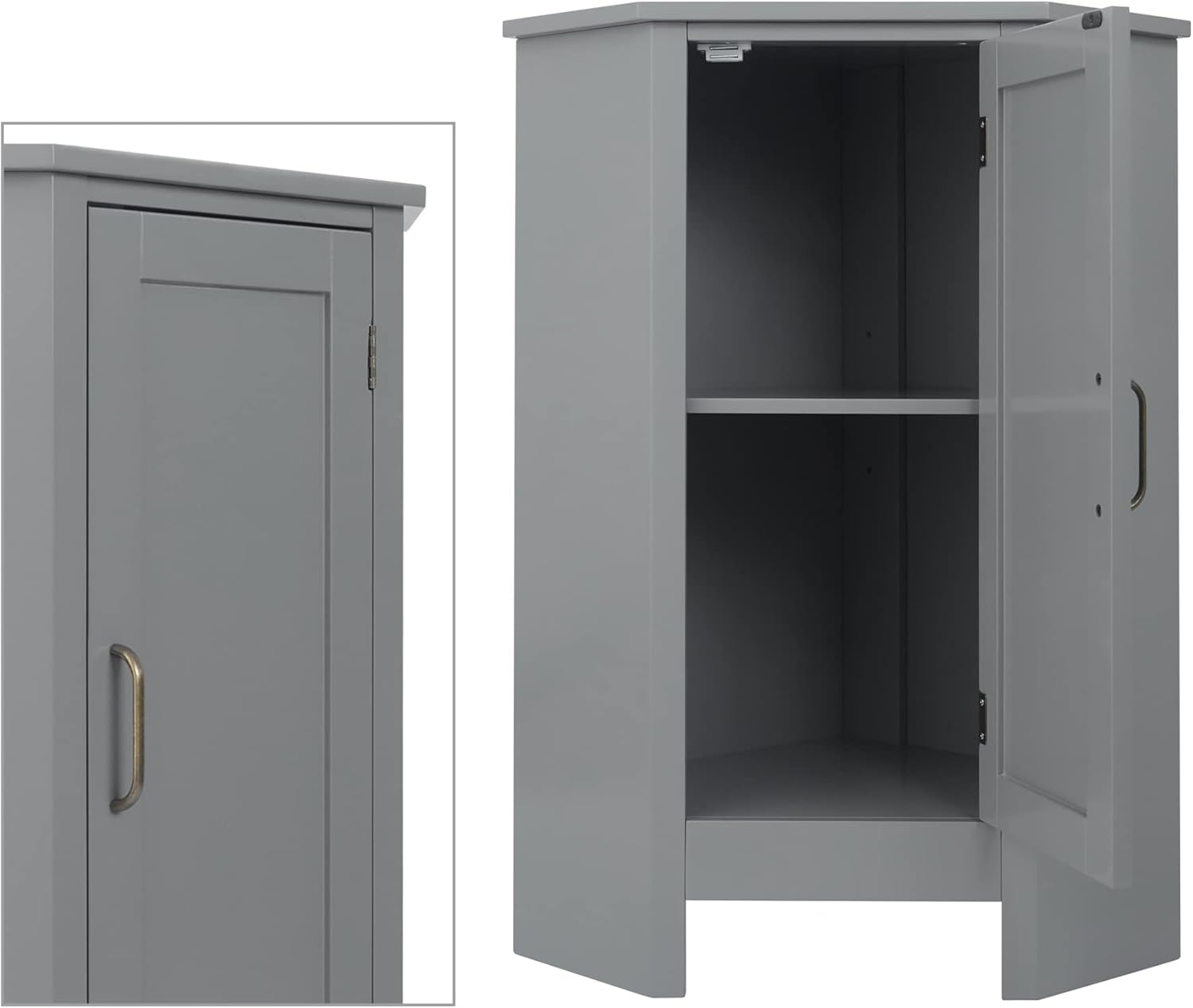 Meuble De Rangement Mural Salle De Bain Mercer Teamson Home - Bois, 2 Portes, étagère Réglable, Gris, 18x51x61,4 Cm