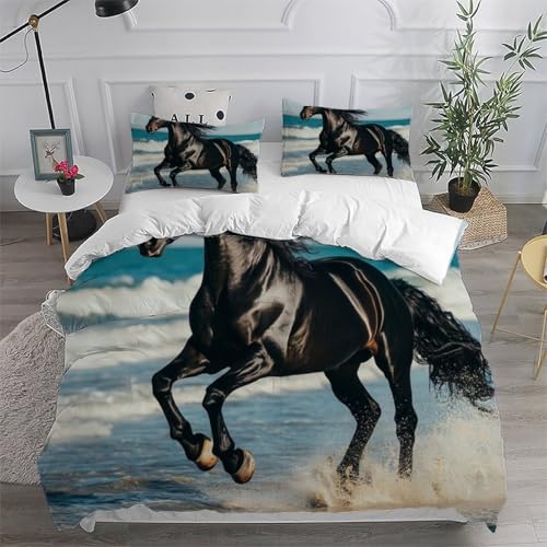 Housse de couette cheval zippée 220x240cm pour un lit double facile à border - 6