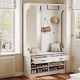 Banquette Confortable et Pratique：La banquette rembourrée est non seulement confortable, mais elle offre également un endroit idéal pour vous asseoir et enfiler vos chaussures. Elle facilite les moments d'entrée et de sortie, ajoutant une touche de confort à votre routine quotidienne, et permet de gagner de l'espace tout en apportant du style à votre hall.