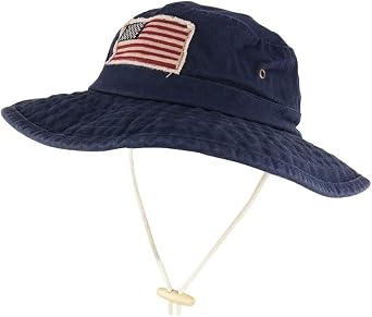 Armycrew Frayed American Flag Washed Cotton Boonie Hat with Chin Cord