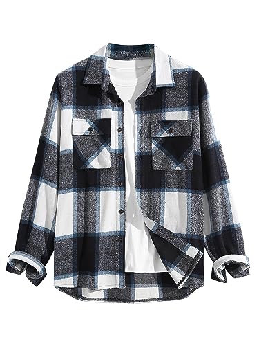 Image of ZAFUL Unisex Plaid Flannel Shirt Jacket Button Down Long Sleeve Pocket Coat Outwear | Mens Fall Clothes Lightweight Long Sleeve Button Down Flap Pocket Jacket Tops for Fall&Winter 2026