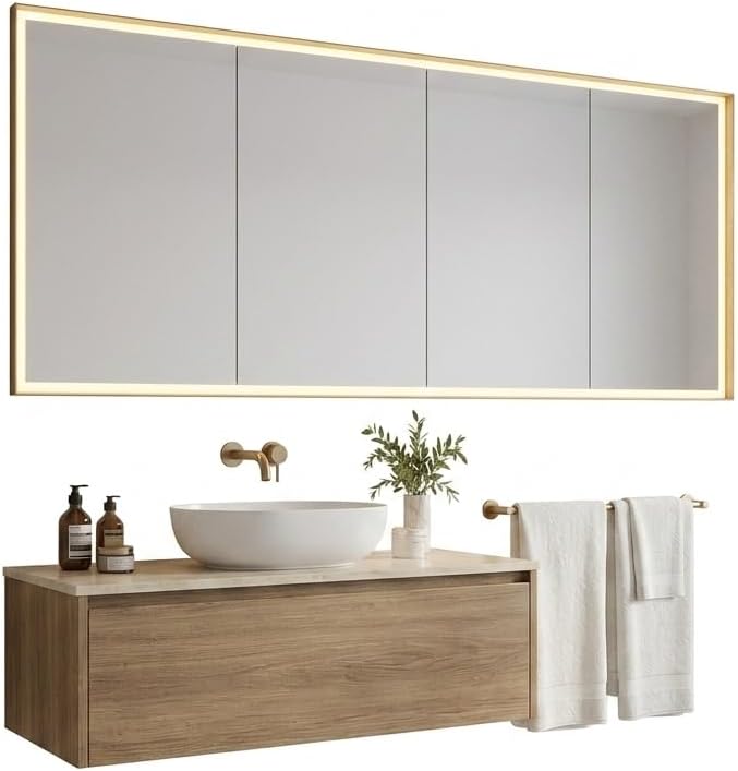 Sistema moderno de ducha de lluvia con panel fijo de vidrio sin marco y conjunto de mueble de baño con doble lavabo miniatura 1