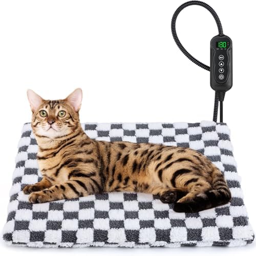 MIXJOY Heated Cat Bed, 11 Adjustable Temperature Cat Heating Pad Indoor with Timer, Pet Heating Pads for Cats Dogs, Electric Dog Heat Pad with Washable Cover, Heated Pet bed-18