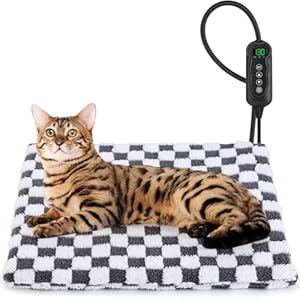 MIXJOY Heated Cat Bed, 11 Adjustable Temperature Cat Heating Pad Indoor with Timer, Pet Heating Pads for Cats Dogs, Electric Dog Heat Pad with Washable Cover, Heated Pet bed-18”x16”, Small