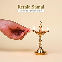 Vista 5 de Shubhkart Kerala Samai de latón de 5 pulgadas – Lámpara de aceite sagrado para puja, aarti, rituales de mandir y adoración diaria Deepam