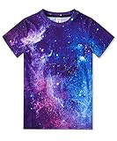 uideazone Galaxy T-Shirt for Boys Girls Unisex Casual 3D Printed Graphic Tee Shirt Casual Short Sleeve Crew Neck Shirt for Summer 9-12 Years