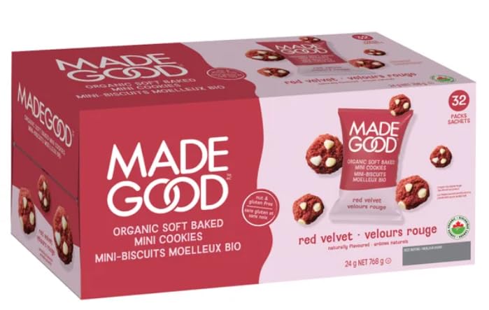 MadeeGood Red Velvet Soft Baked Mini Cookies – 32 Pack (24 g Each