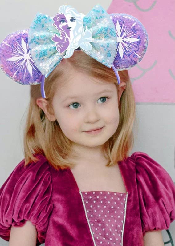 Miniatura 5 de Orejas de ratón para mujer, orejas de ratón de Frozen para niñas, lazo con purpurina, orejas de ratón Elsa, diadema de ratón, recuerdo de fiesta de
