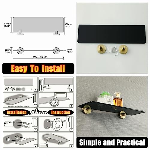 Alise Glass Shelf Bathroom Shelves Wall Mount,Floating Shelves For Bathroom,Sus304 Stainless Steel And Rectangular Tempered Glass Holder Rack Storage Organizer,Gold And Black,Gdl5380-Gb #TOP5