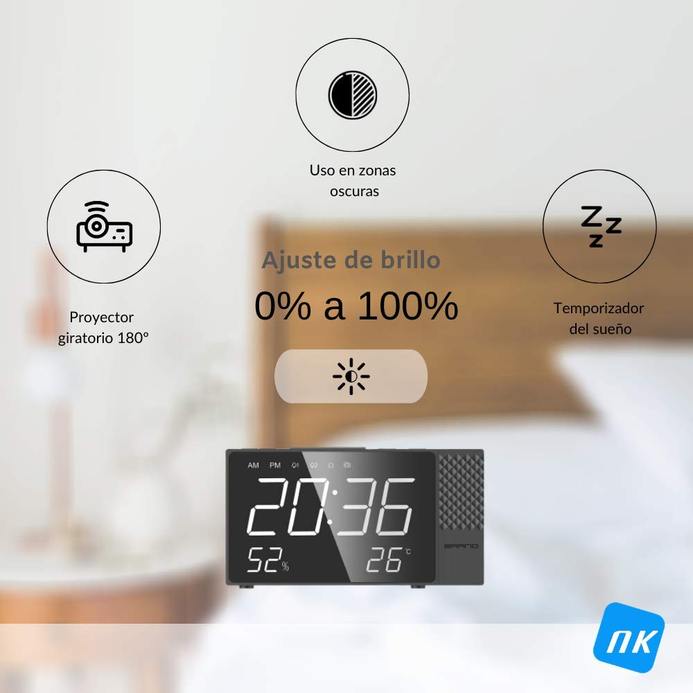 Sveglia Digitale NK Con Radio FM, Proiezione Orologio E Temperatura - Multifunzione