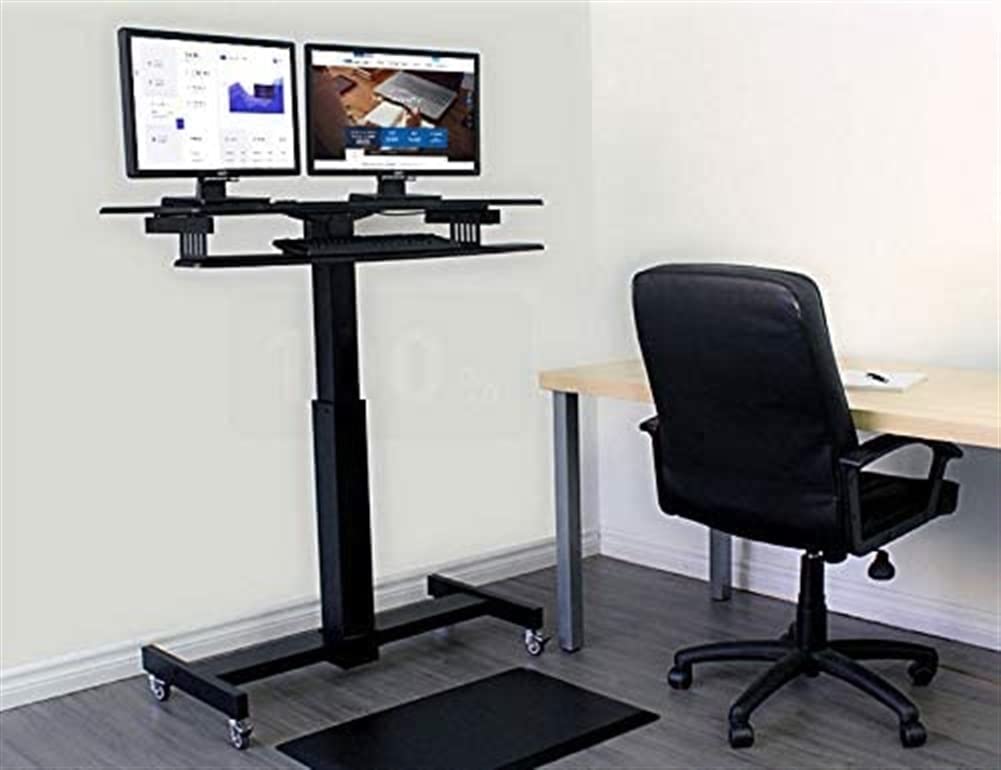 Mobile Standing Desk Mobile Height Adjustable Table Stand Up Desk Cart with Sliding Keyboard Tray Computer Workstation Rolling — view 5